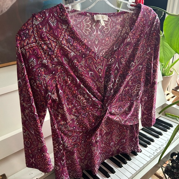 Laura petites Paisley V-Neck Women's Top XS - Picture 6 of 15
